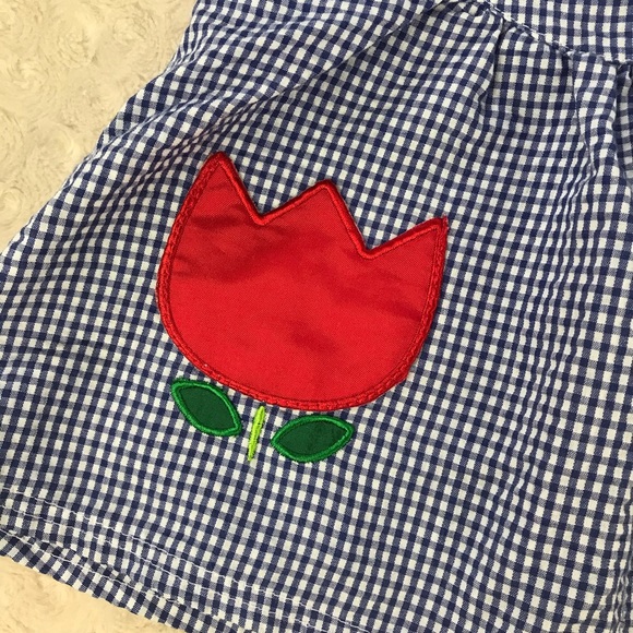 Vintage Tiny Tots Dress Blue Gingham Tulips Flower - Picture 2 of 4